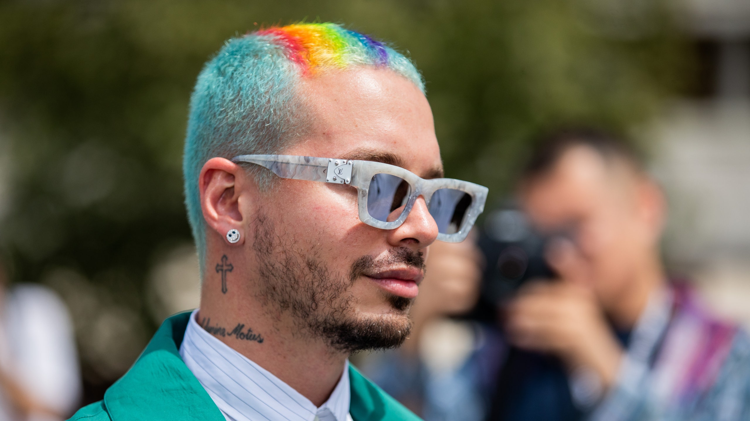 Singer J. Balvin's neon rainbow hairstyle
