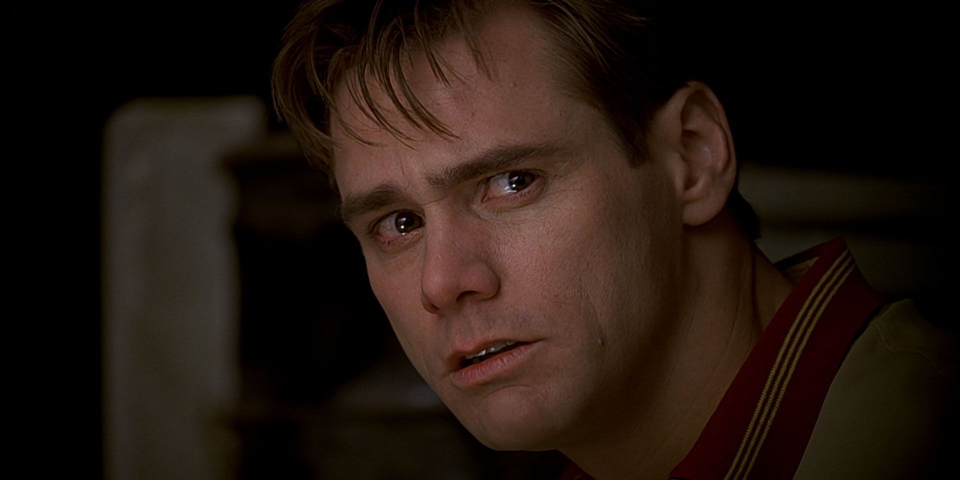 Jim Carrey, tear-eyed during a movie scene
