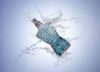 An aquatic cologne splashed with water